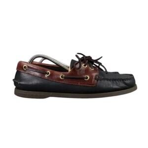 Sperry Boat Shoe Mens 8 Moc Loafer 2 Eye Leather Black Brown Classic Preppy Wide
